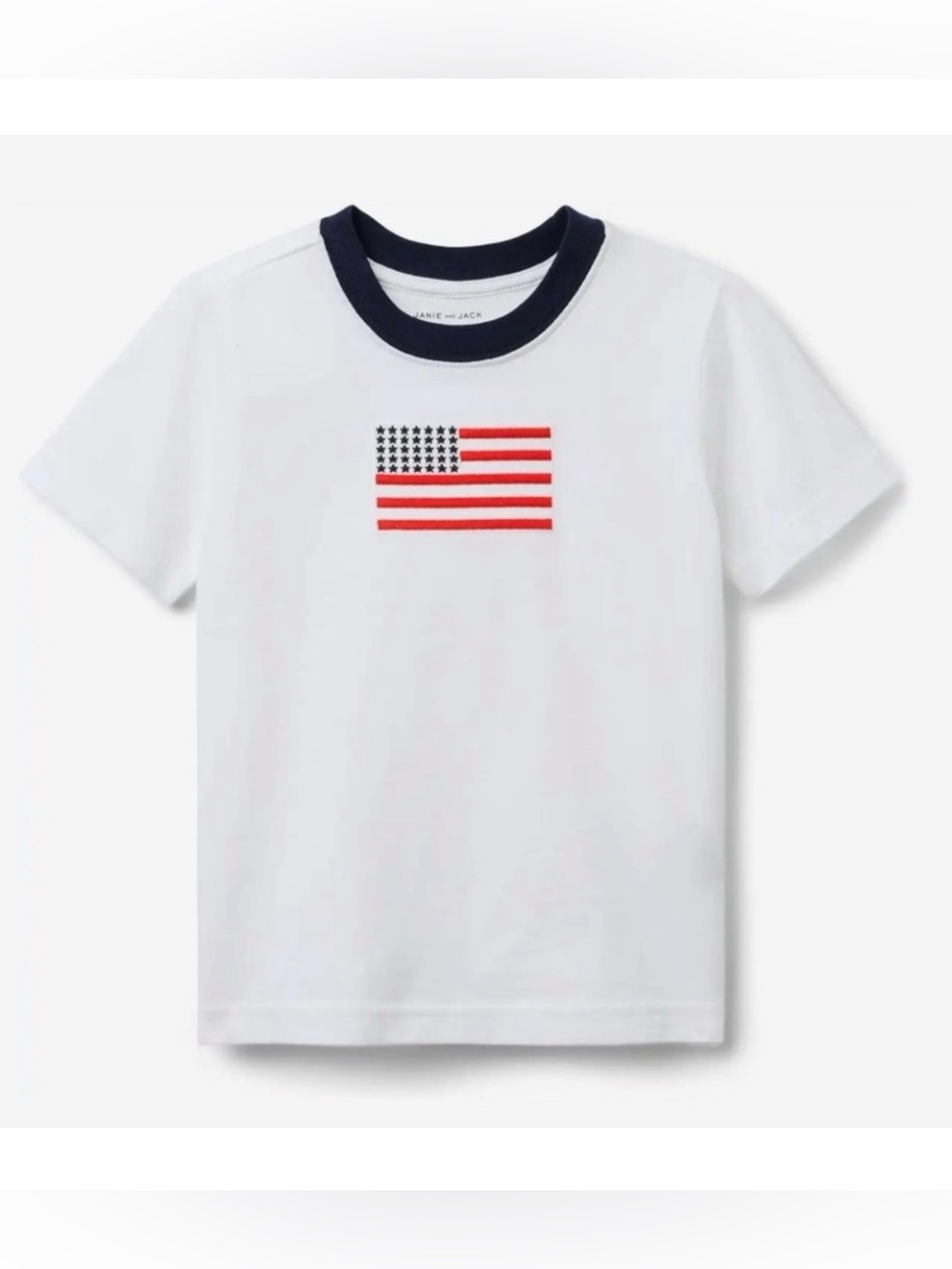 Janie and Jack White Tee with Navy Ringer and Red/Navy Flag